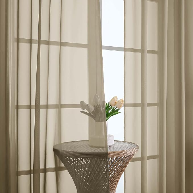 Chyhomenyc Taupe Sheer Curtains 84 Inches Long 2 Panels, Light Filtering Taupe - Image 9