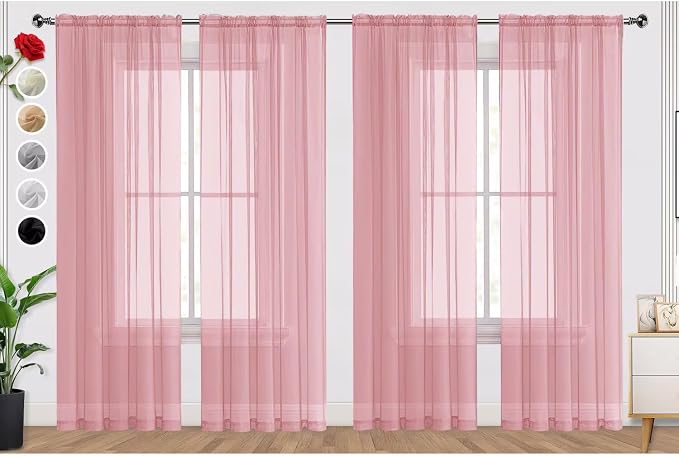SpaceDresser Sheer Blush Curtains 4 Panels Rod Pocket Semi-Sheer Curtain 72 by SpaceDresser