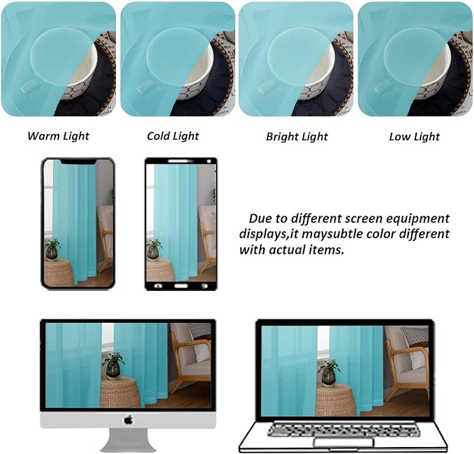 Chyhomenyc Sheer Curtains 54 Inch Long 2 Panels Set, Light Filtering Short Soft - Image 4