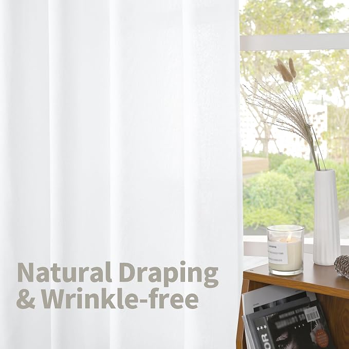 YoungsTex White Linen Curtains 42X40 Inch Length - Image 5