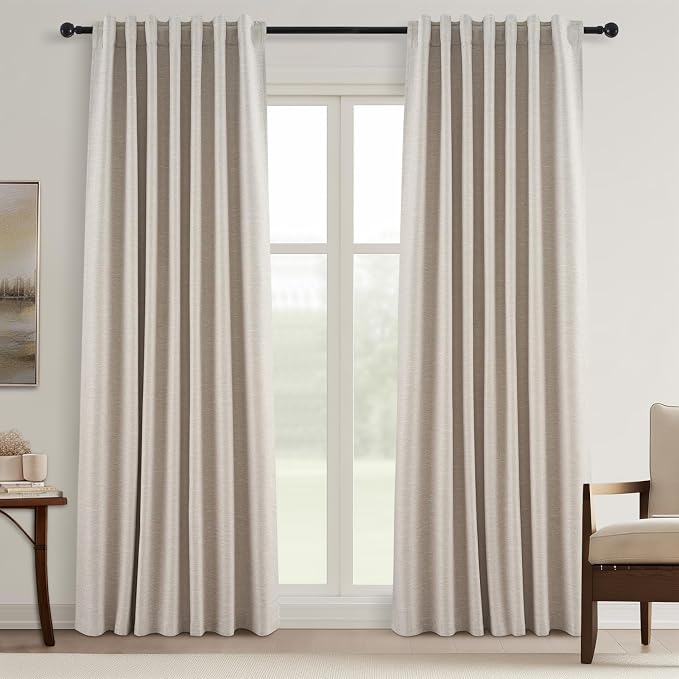 Topfinel 102 Inches Long Blackout Linen Curtains, Soundproofing Pinch Pleated by Topfinel