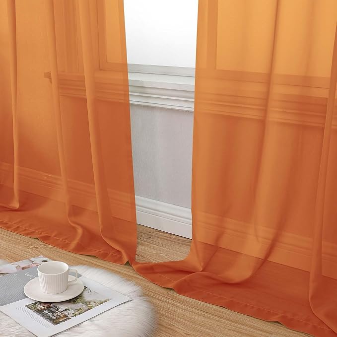Orange Sheer Curtains for Bedroom Living Room 96 Inches Long 2 Panels, Modern - Image 8