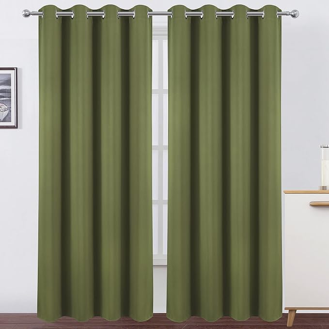 Olive Blackout Curtains/52 x 95 Inch/Set of 2 Panels Thermal Insulated Room by Lemomo