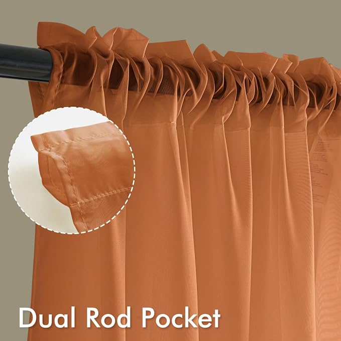 MIULEE Fall Orange Sheer Curtains 63 Inches Long 4 Panels 42 x 63 Inches | - Image 3