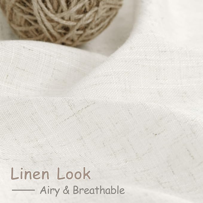 Extra Long Beige White Linen Curtains 120 Inch - Image 5