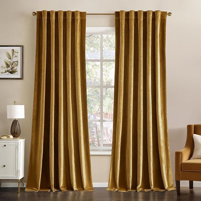 MIULEE Gold Velvet Curtains 52x108 inches Luxury Blackout Curtains | Thermal by MIULEE