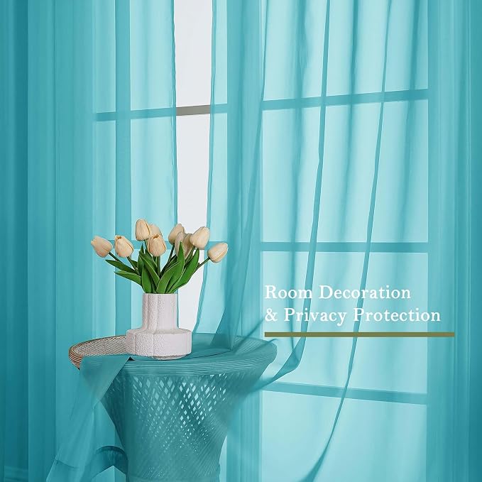 Turquoise Sheer Curtains 120 Inches Long 2 Pcs, Light Filtering Rod Pockets - Image 4