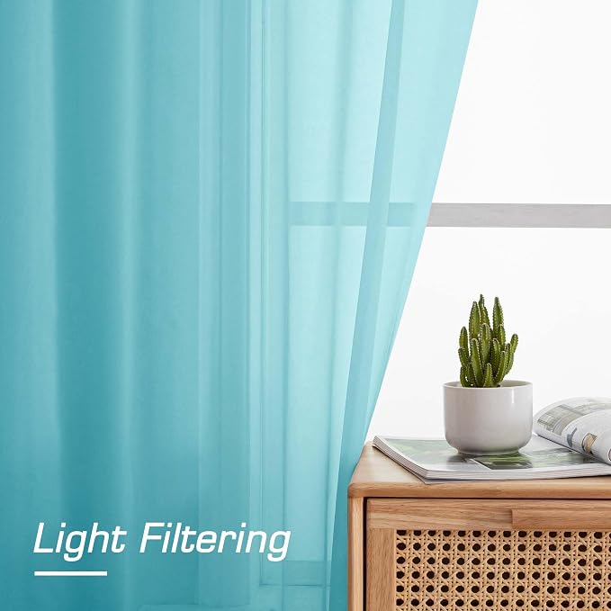 Sheer Aqua Curtains for Bedroom Living Room 78 Inches Long 2 Panels Set - Image 4