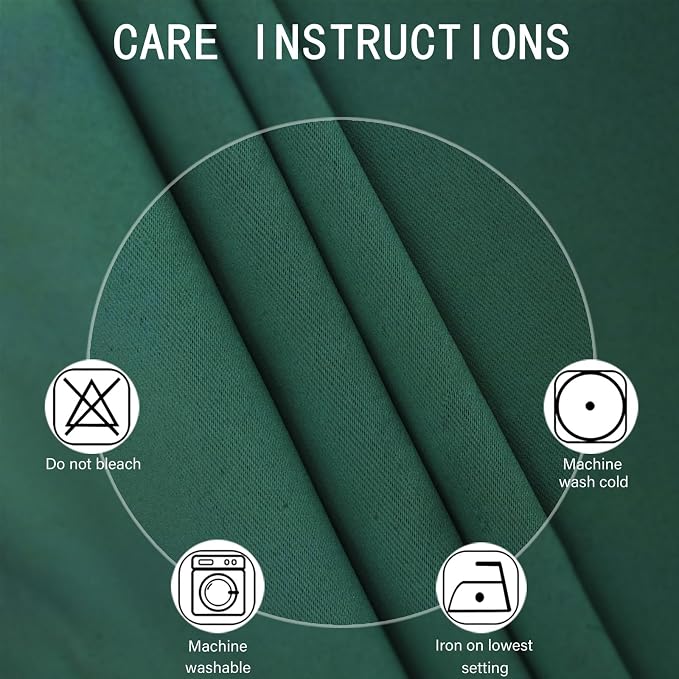 Blackout Curtains 52 x 90 Inch Long Dark Green Curtains Set of 2 Panels Room - Image 4
