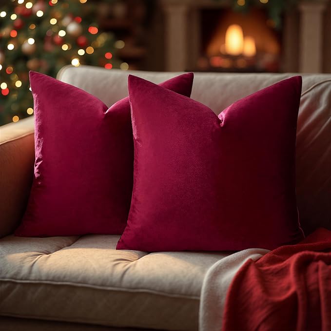 GIGIZAZA Burgundy Velvet Pillow Covers 22x22 Decorative Pillows Pack of 2 | Red - Image 7