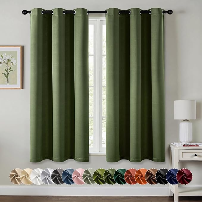 MIULEE Blackout Curtains for Bedroom 2 Panels 34 x 54 Inch Long Olive Green | by MIULEE