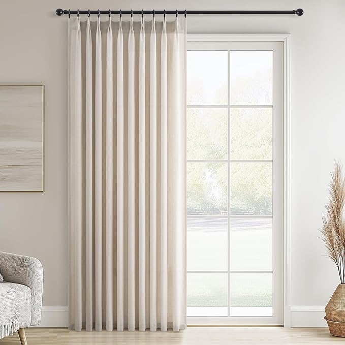 Topfinel 96 Inches Long Pinch Pleated Semi Sheer Curtains, Oatmeal Linen by Topfinel
