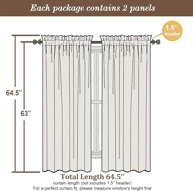 Chyhomenyc Navy Blue Sheer Curtains 63 Inches Long 2 Panels, Light Filtering - Image 3