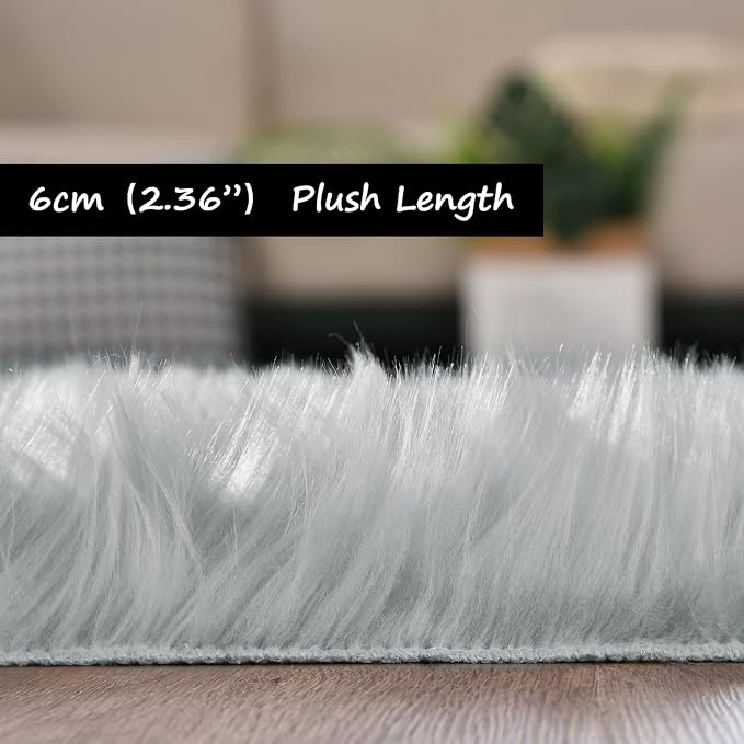 Goolela Grey Round Area Rug 6ft Fluffy Circle Faux Sheepskin Fur Carpet - Image 3