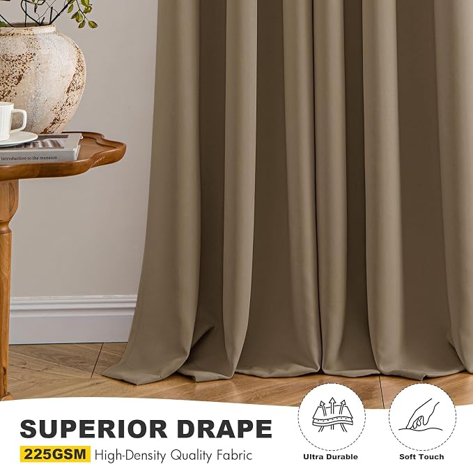 MIULEE Blackout Curtains for Bedroom 2 Panels 40 x 63 Inch Long Khaki | Thermal - Image 5