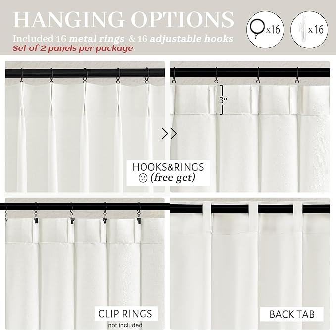 PleatedDrapes White Linen 102 Inch Long Curtains - Image 4