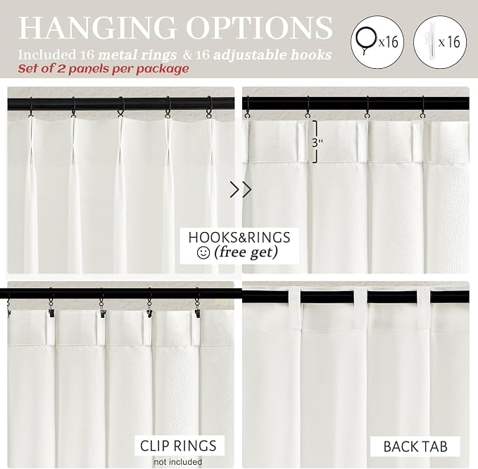 Pure White Short Thick Linen Viral Curtains 54 Inch Length 2 Panel Set - Image 5