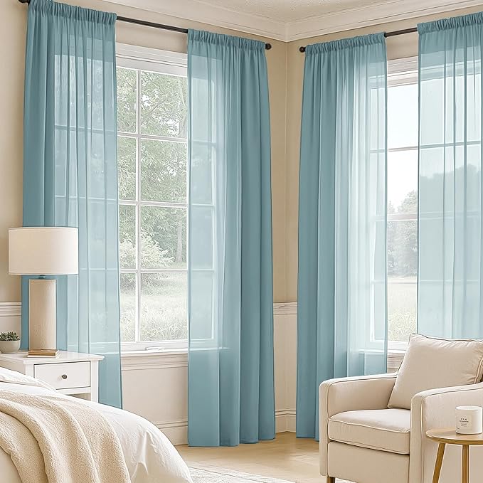 MIULEE Dusty Blue Sheer Curtains 72 Inches Long 4 Panels 42 x 72 Inches | Light - Image 2