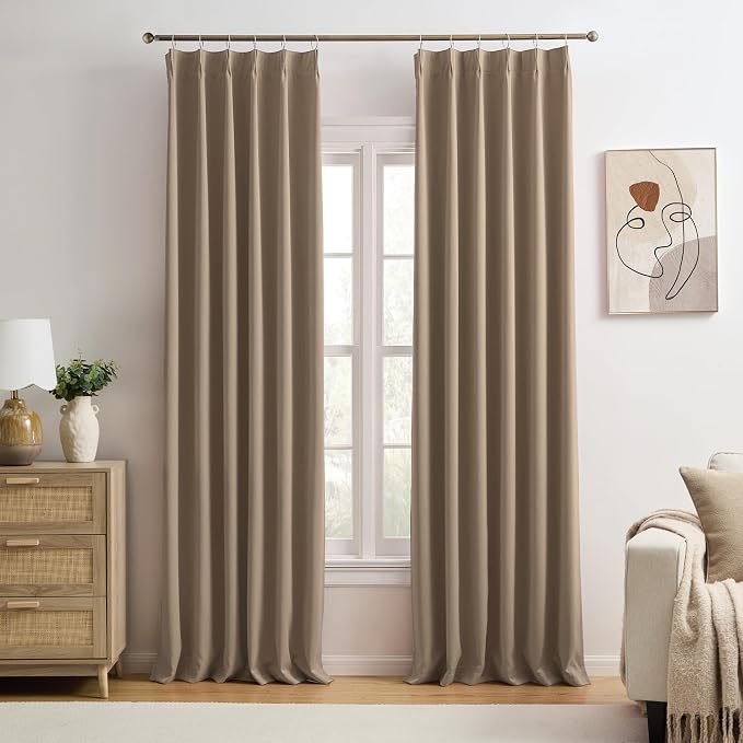 Cappuccino Blackout Curtains 144 Inches Long 12 feet Tall, Extra Long Pinch by KEQIAOSUOCAI