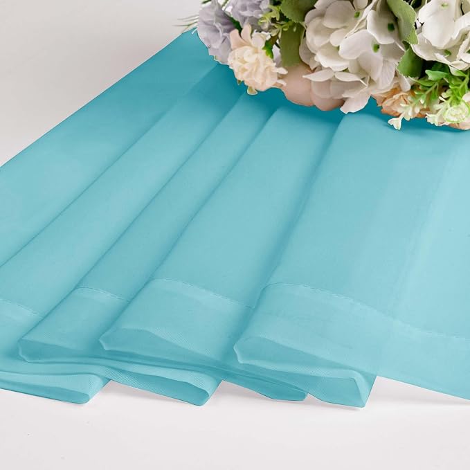 Short Aqua Sheer Curtains 30 Inch Length 2 Panels Set, Kitchen Curtains Tiers - Image 7