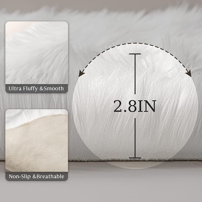 Ashler faux fur rug, Fluffy Shaggy Area Rug Ultra Soft 2.2 x 6 Feet Rectangle - Image 3