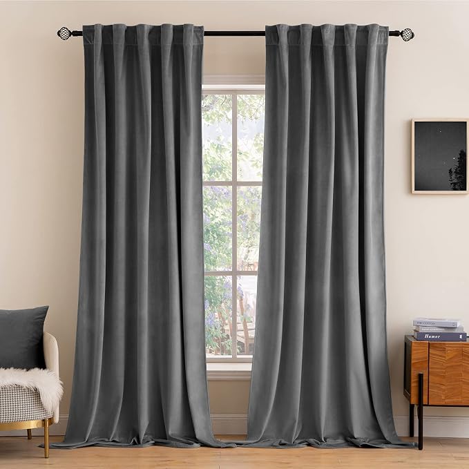 MIULEE Grey Velvet Curtains 52x84 inches 2 Panels Luxury Blackout Curtains | by MIULEE