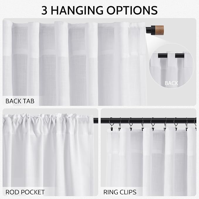 Snow White Linen Curtains 63 Inch Length - Image 2