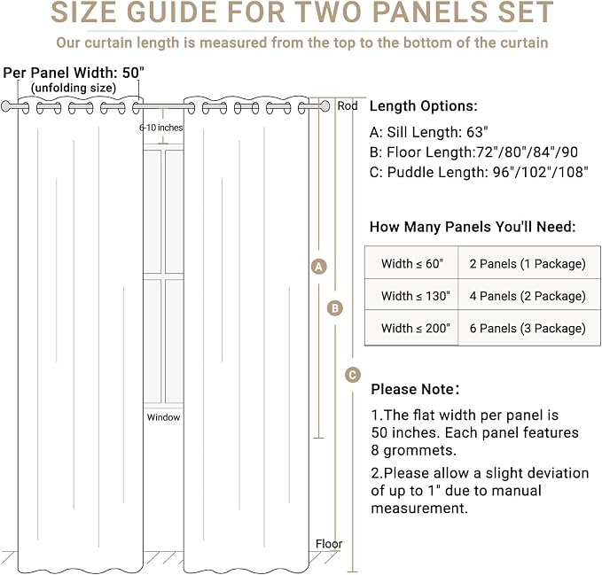 100% Blackout Linen Textured Curtains 90 Inch Long, Light Blocking, Thermal - Image 7