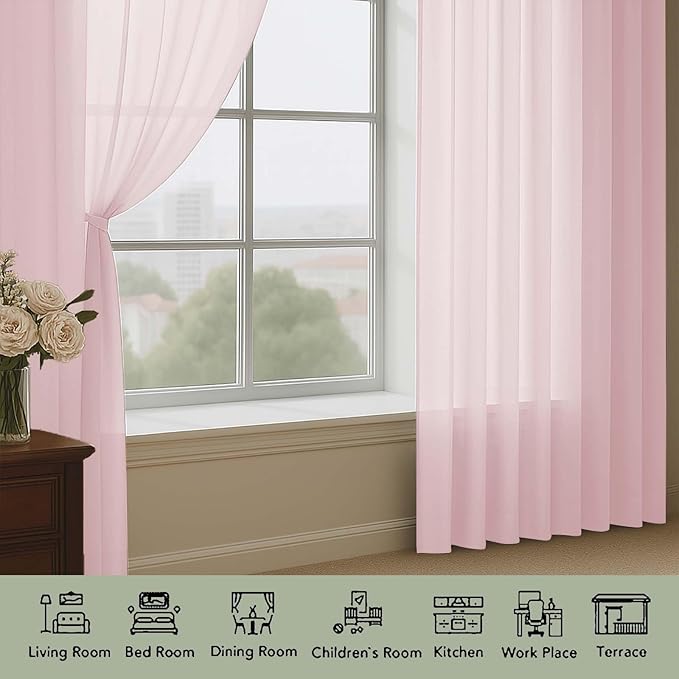 Sheer Curtains 84 Inches Long 2 Panels Set, Sheer Blush Curtains - Image 3
