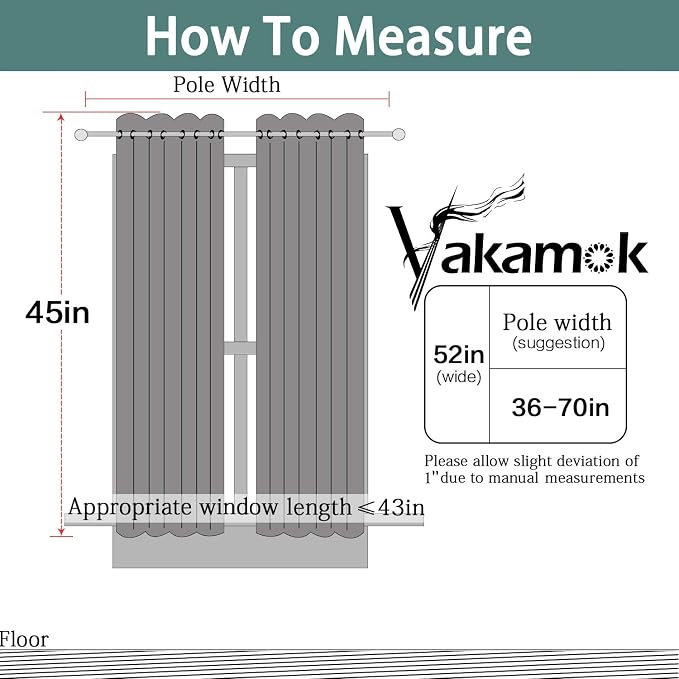Yakamok Grey Room Darkening Curtains 52x45 inch Gray Grommet-Living Room | 2 - Image 7