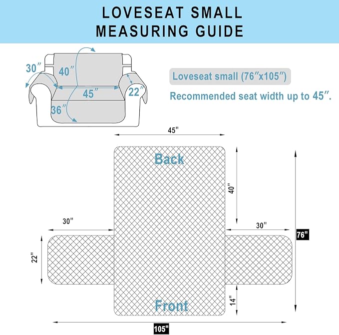 Reversible 45" Small Loveseat Sofa Covers, Friendly Furniture Protector - Image 7