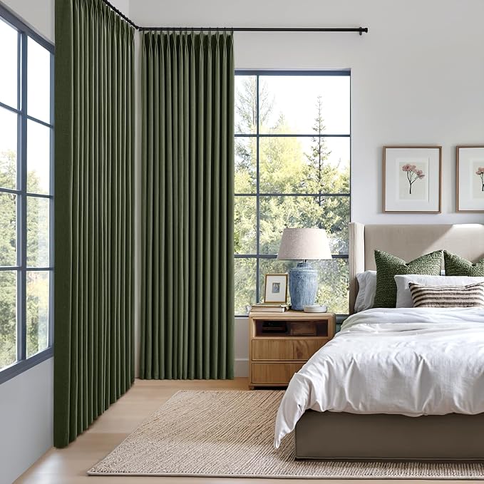 MIULEE Olive Green Pinch Pleated 100% Blackout Linen Curtains 40x96 Inches | - Image 2