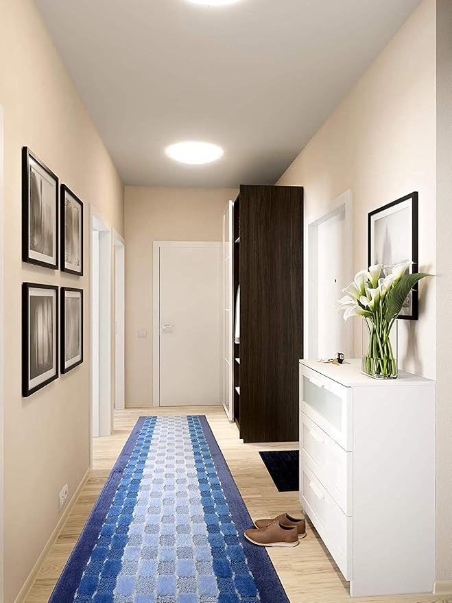 25 Ft Blue Extra Long Hallway Runner Rug, Custom Size, Non Slip Washable | - Image 3