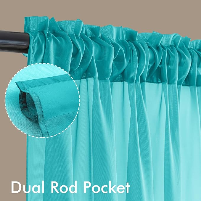MIULEE Turquoise Sheer Curtains 63 Inches Long 4 Panels 42 x 63 Inches | Light - Image 3