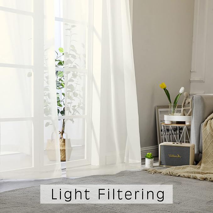 Sheer Curtains Ivory 144 inch Extra Long, Elegant and Airy Drapes Translucent - Image 2