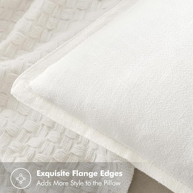 MIULEE Decorative Linen Pillow Covers 20x20 Inch Cream White | Boho Farmhouse​ - Image 2