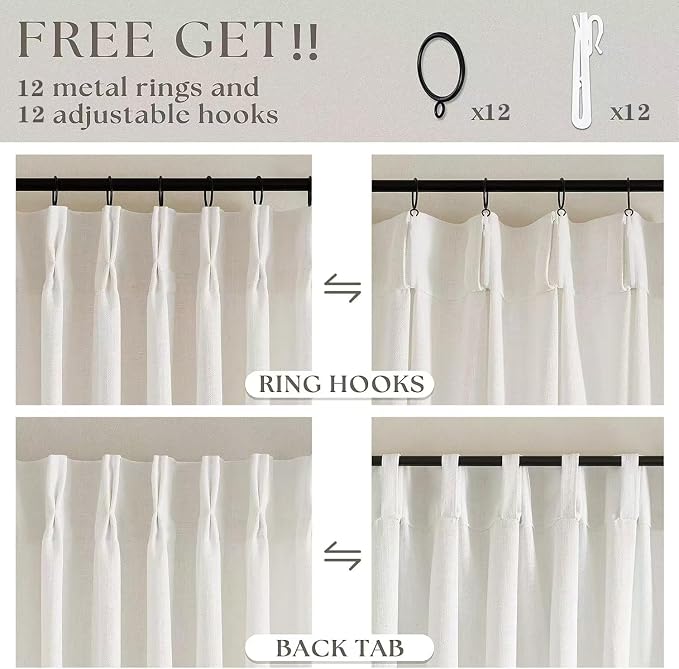Natural Extra Wide Pinch Pleat 102 Inch Curtains 60 Inch Wide | Linen Blend - Image 4