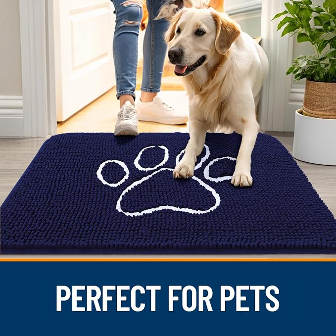 OLANLY Dog Door Mat for Muddy Paws 48x30, Paw Print Design Chenille Mud Mat | - Image 6