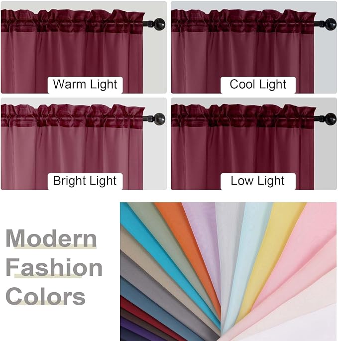 Burgundy Sheer Curtains for Bedroom Living Room 45 Inch Length 2 Panels - Image 7