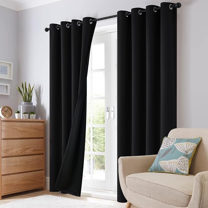 SimpleHome Black 100% Blackout Curtains Room Darkening Living Room 84 Inch | - Image 8