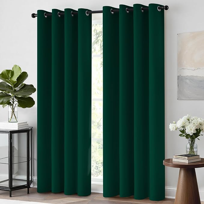 Yakamok Room Darkening Curtains 52x84 inch Length Dark Green-Living Room | 2 - Image 6