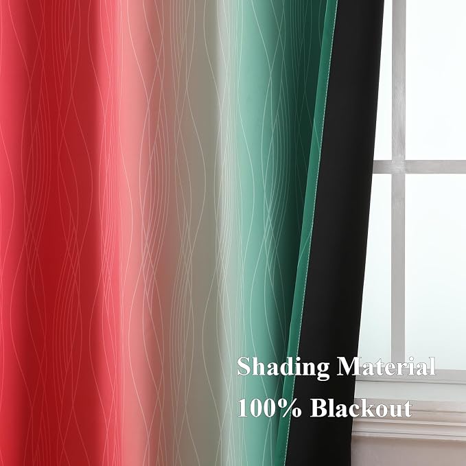 Red and Green Ombre Blackout Curtains 52Wx63L 2 Panels | Ombre Christmas - Image 5