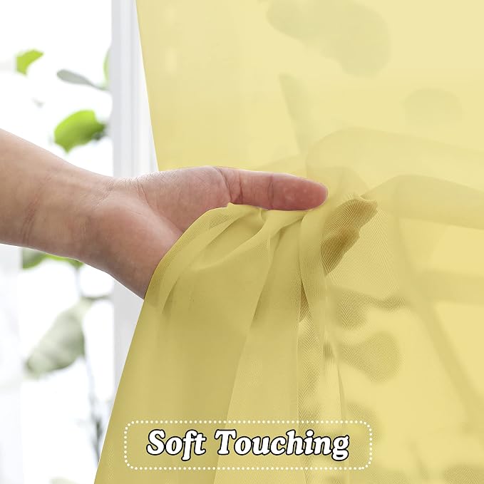 Mustard Yellow Sheer Curtains 63 Inches Length 2 Panels Rod Pocket Light Weight - Image 4