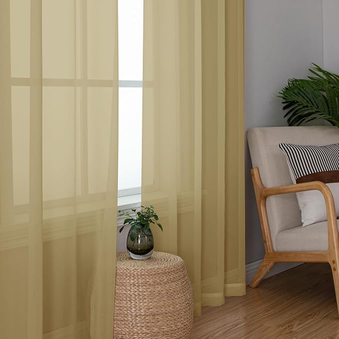 Gold Sheer Curtains 78 Inch Length 2 Panels Set, Light Filtering Voile Fimly - Image 8
