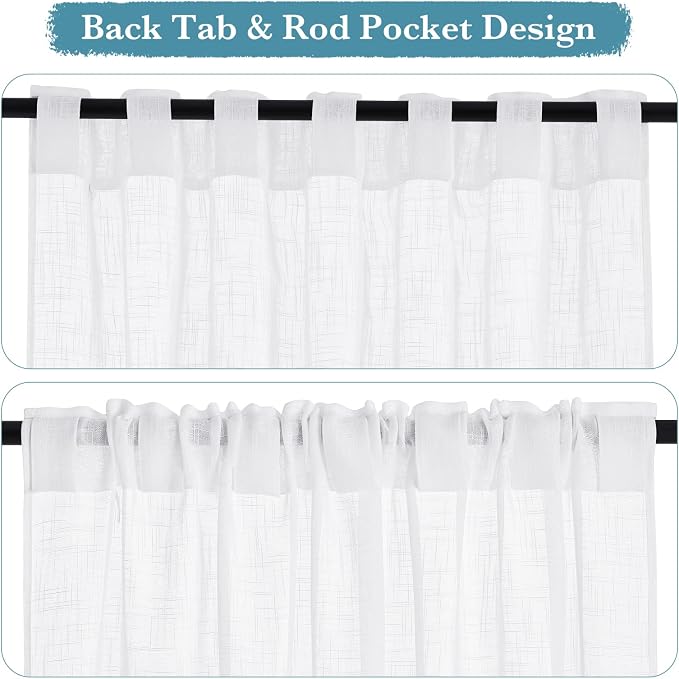 RYB HOME White Semi Sheer Curtains 90 inches Long - Image 2