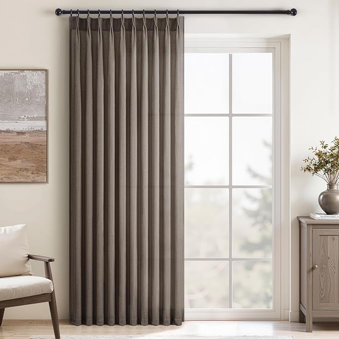 Topfinel Pinch Pleated Curtains 90 Inches Long 1 Panels Set, Dark Flax Semi by Topfinel