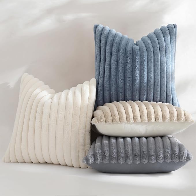 decorUhome Fall Faux Fur Throw Pillow Covers 16x16 Set of 2 Grey | Decorative - Image 5