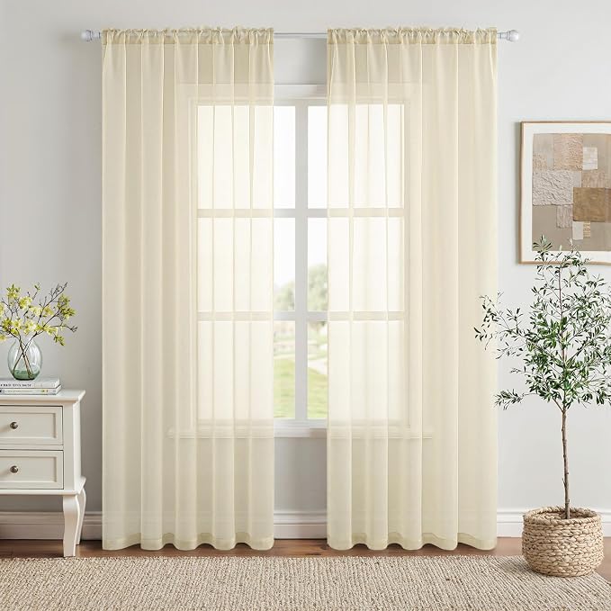 MIULEE 2 Panels Light Cream Sheer Curtains by MIULEE