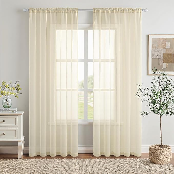 MIULEE Light Cream Sheer Curtains 90 inches Long 54 X 90 Inches, 2 Panels | by MIULEE