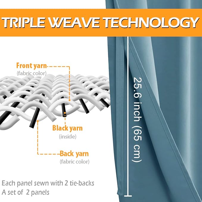 Blackout Curtains for Bedroom, 42 x 84 Inches, Stone Blue, 2 Panels | Thermal - Image 3
